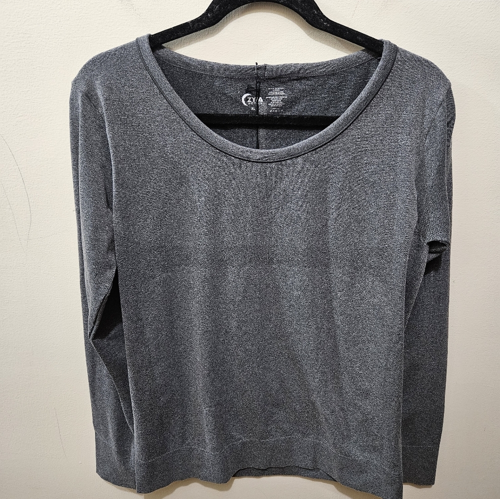 Zyia Active Gray Soft Stretch Breathable Crewneck Athletic Long Sleeve Tshirt XL